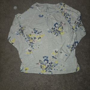 LOFT Gray Floral Long Sleeve Top